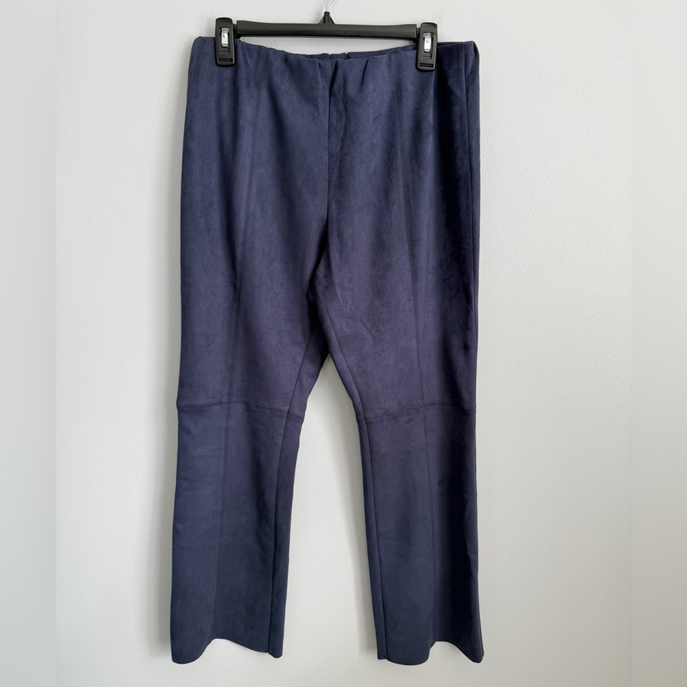 Ann Mashburn Size L • Faux Suede Navy Blue Wide Leg Crops Pants.
